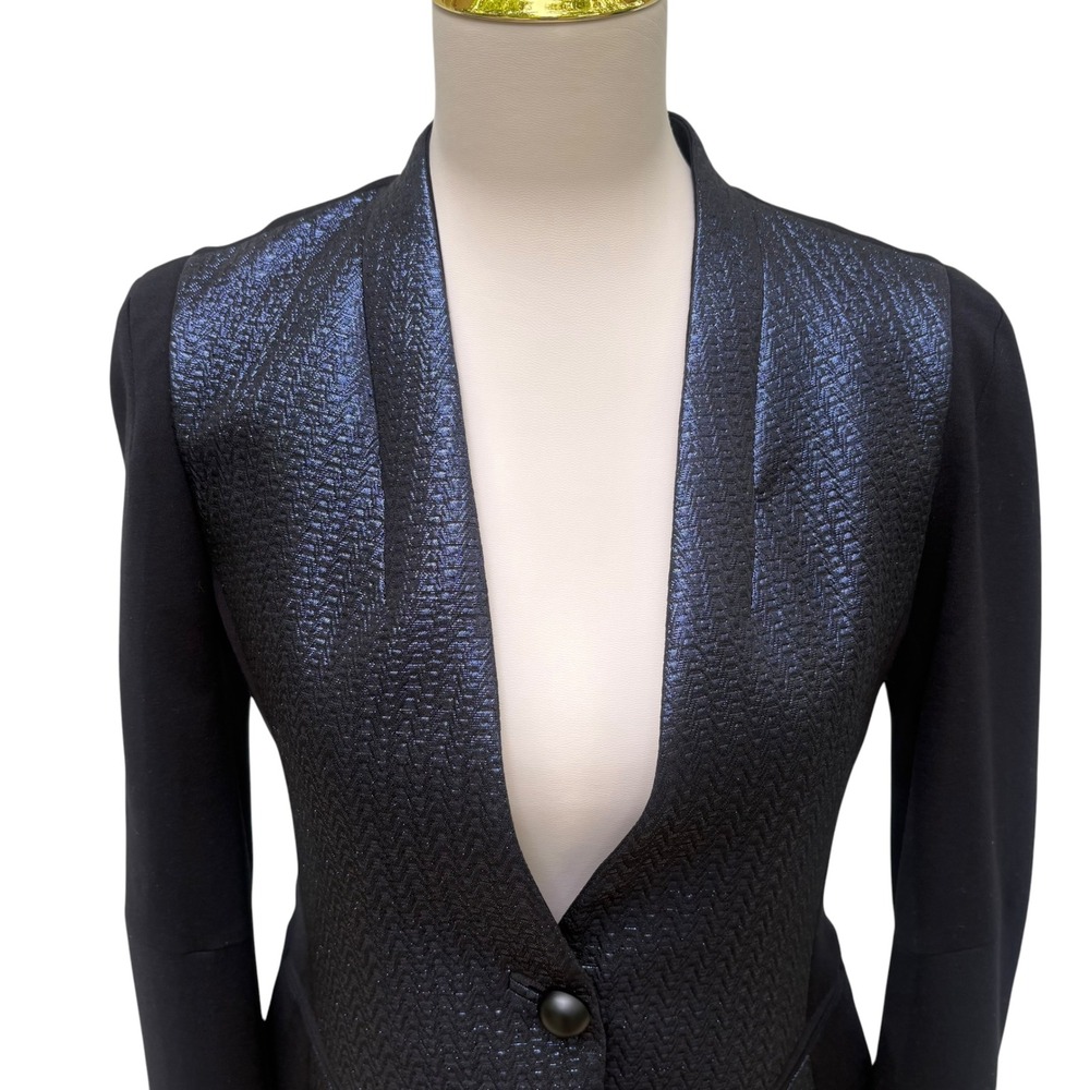 Yoana Baraschi Blazer S Black Metallic Blue NWT  Tailored Shimmer Edgy Cyberpunk - Picture 2 of 10